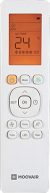 Remote control for a Moovair system displaying a temperature setting of 24 degrees Celsius.