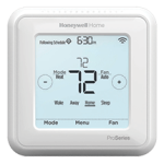 Moovair system thermostat displaying the current temperature and settings.