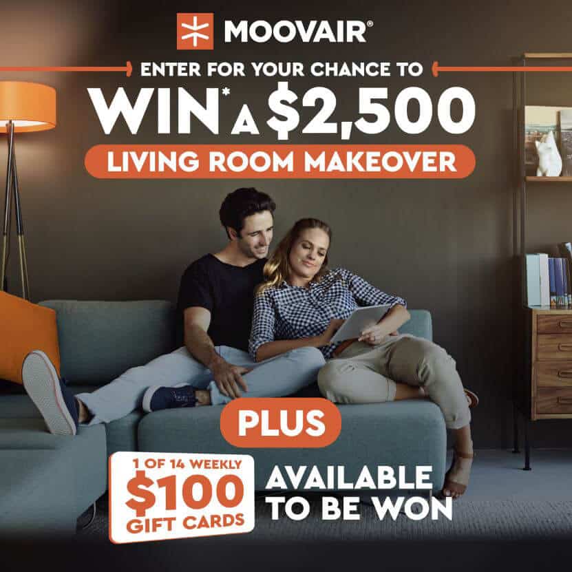 Moovair® Contest - Enter for your chance to win a $2,500 living room makeover